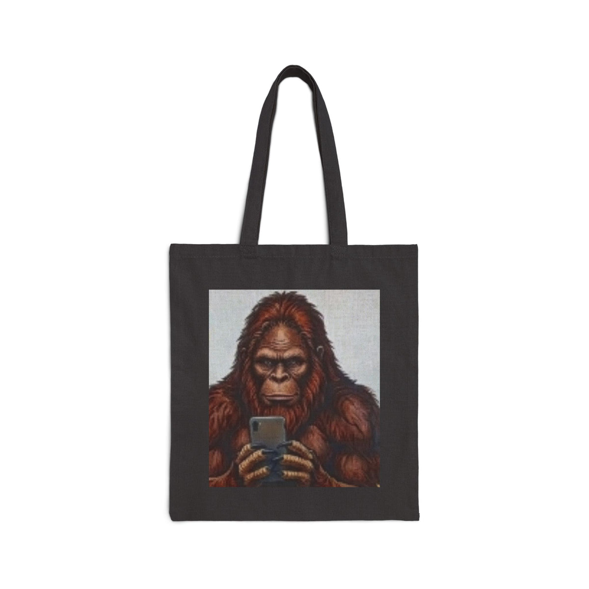 Tote Bag — Vintage Orangutan Holding Smartphone Graphic Cotton Canvas Tote