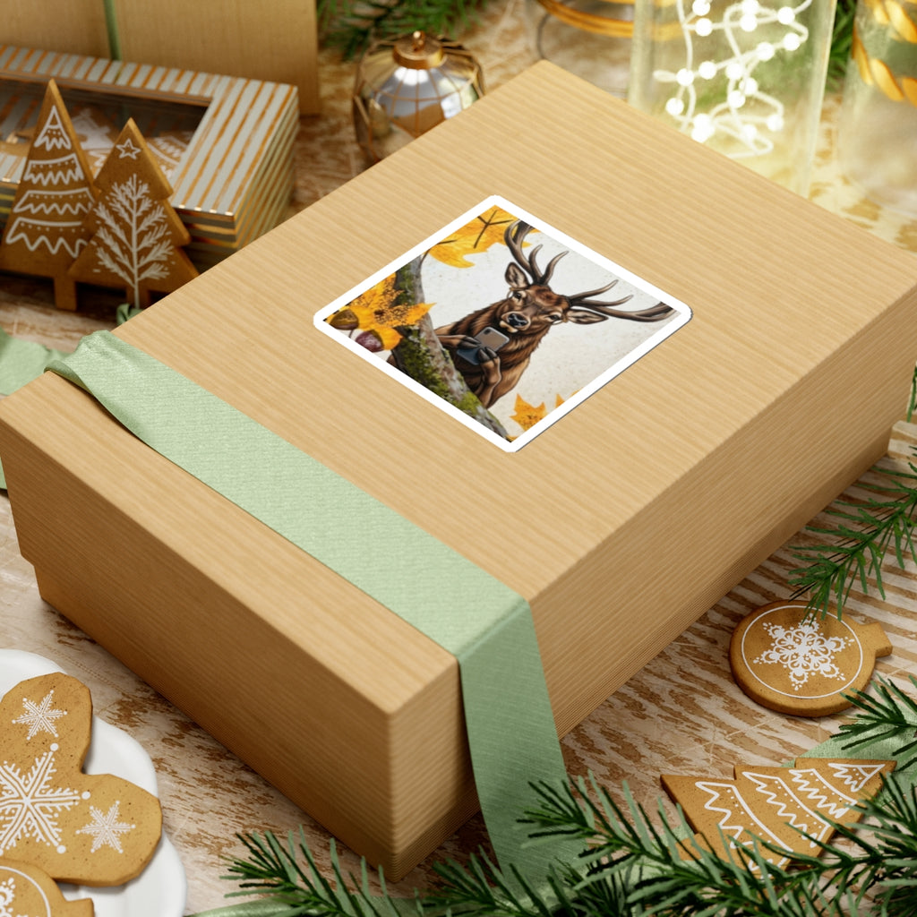 Deer Selfie Kiss-Cut Sticker — Fall Woodland Wildlife Laptop Decal