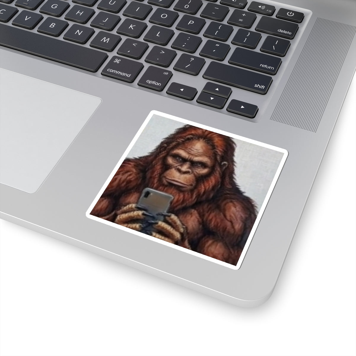 Bigfoot Selfie Sticker — Humorous Sasquatch Kiss-Cut Decal for Laptops & Water Bottles