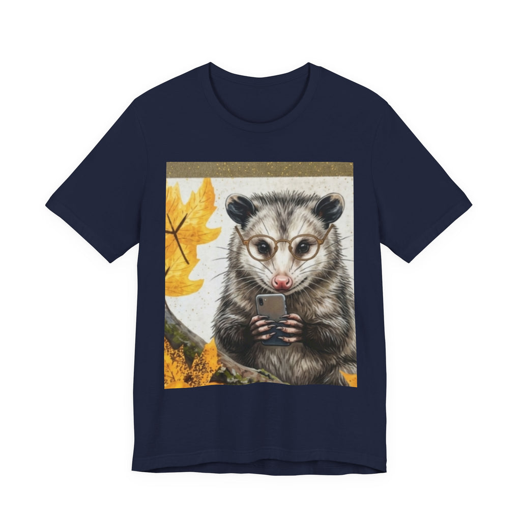 Possum Selfie T-Shirt — Cute Opossum Holding Phone Fall Design