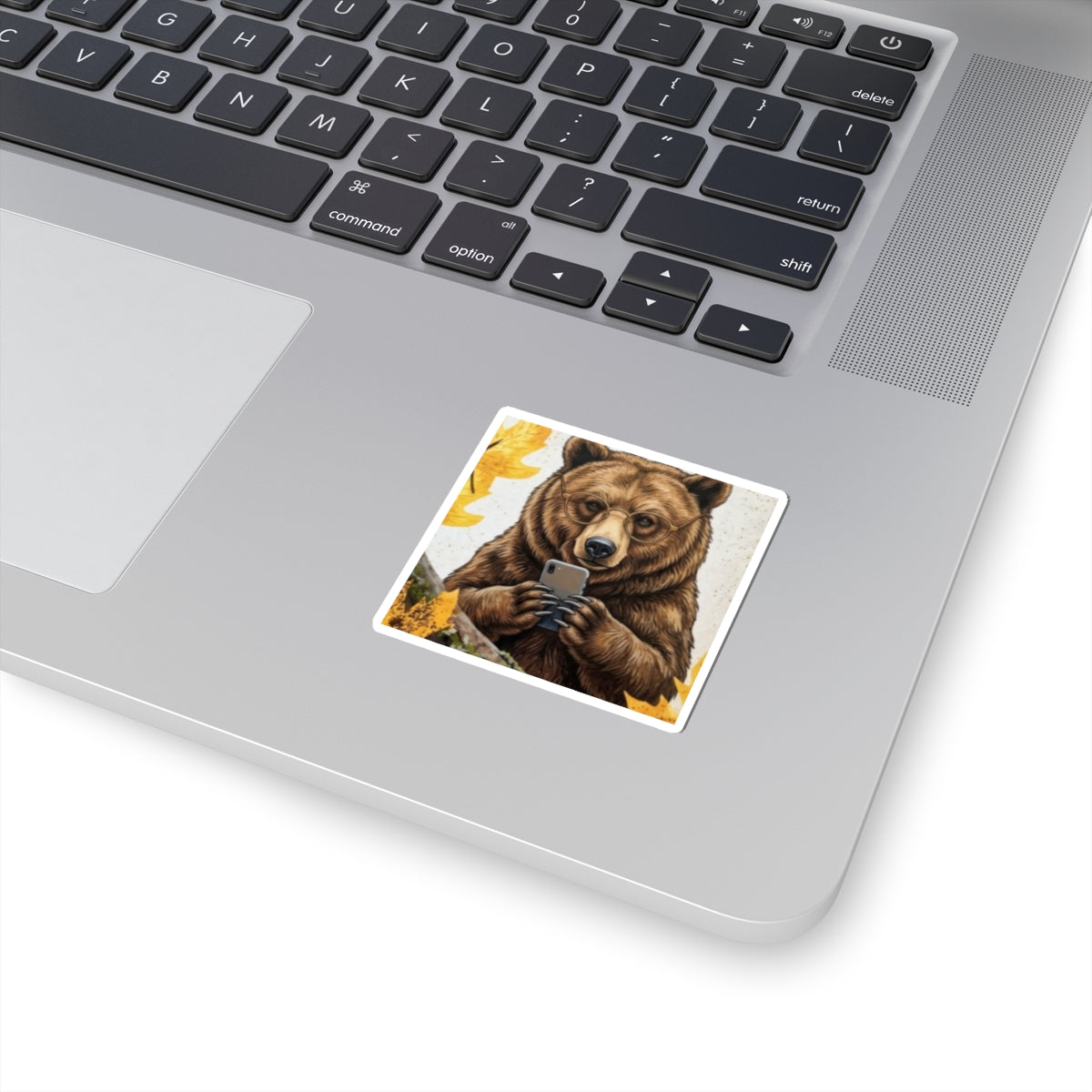 Bear Selfie Sticker — Cute Autumn Bear with Glasses Phone Sticker (Kiss-Cut)