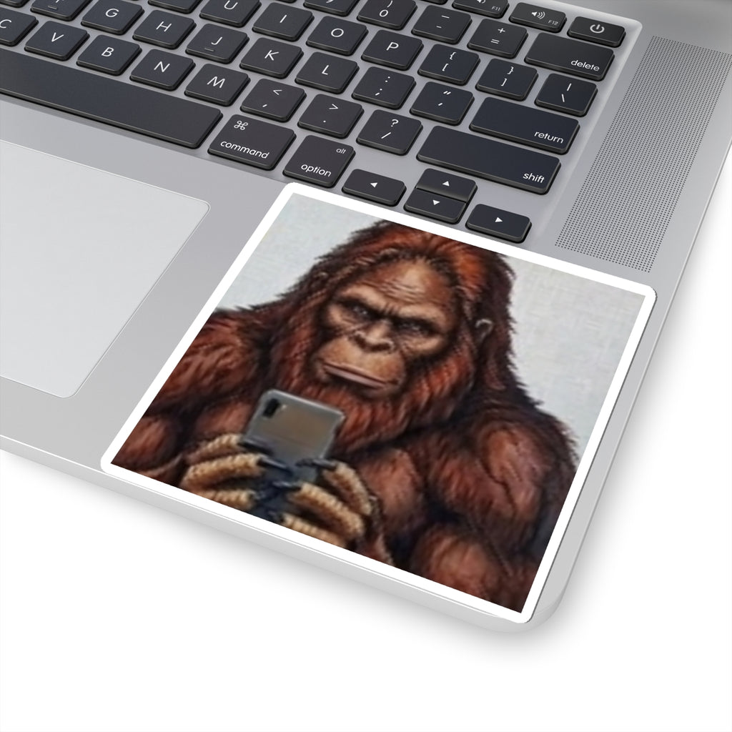 Bigfoot Selfie Sticker — Humorous Sasquatch Kiss-Cut Decal for Laptops & Water Bottles