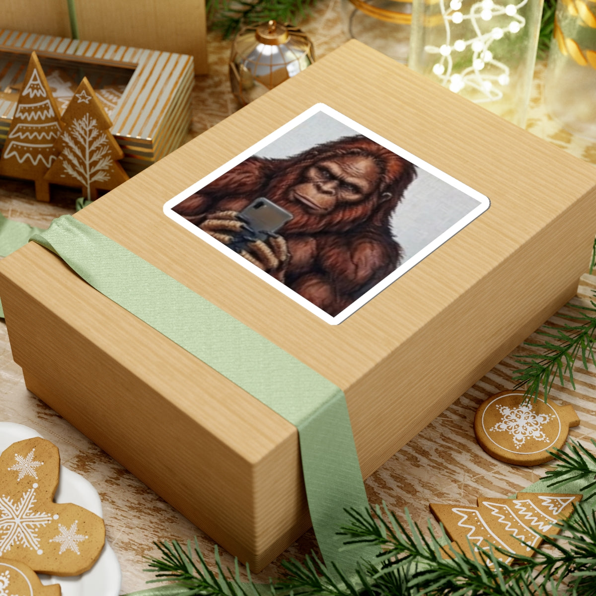 Bigfoot Selfie Sticker — Humorous Sasquatch Kiss-Cut Decal for Laptops & Water Bottles