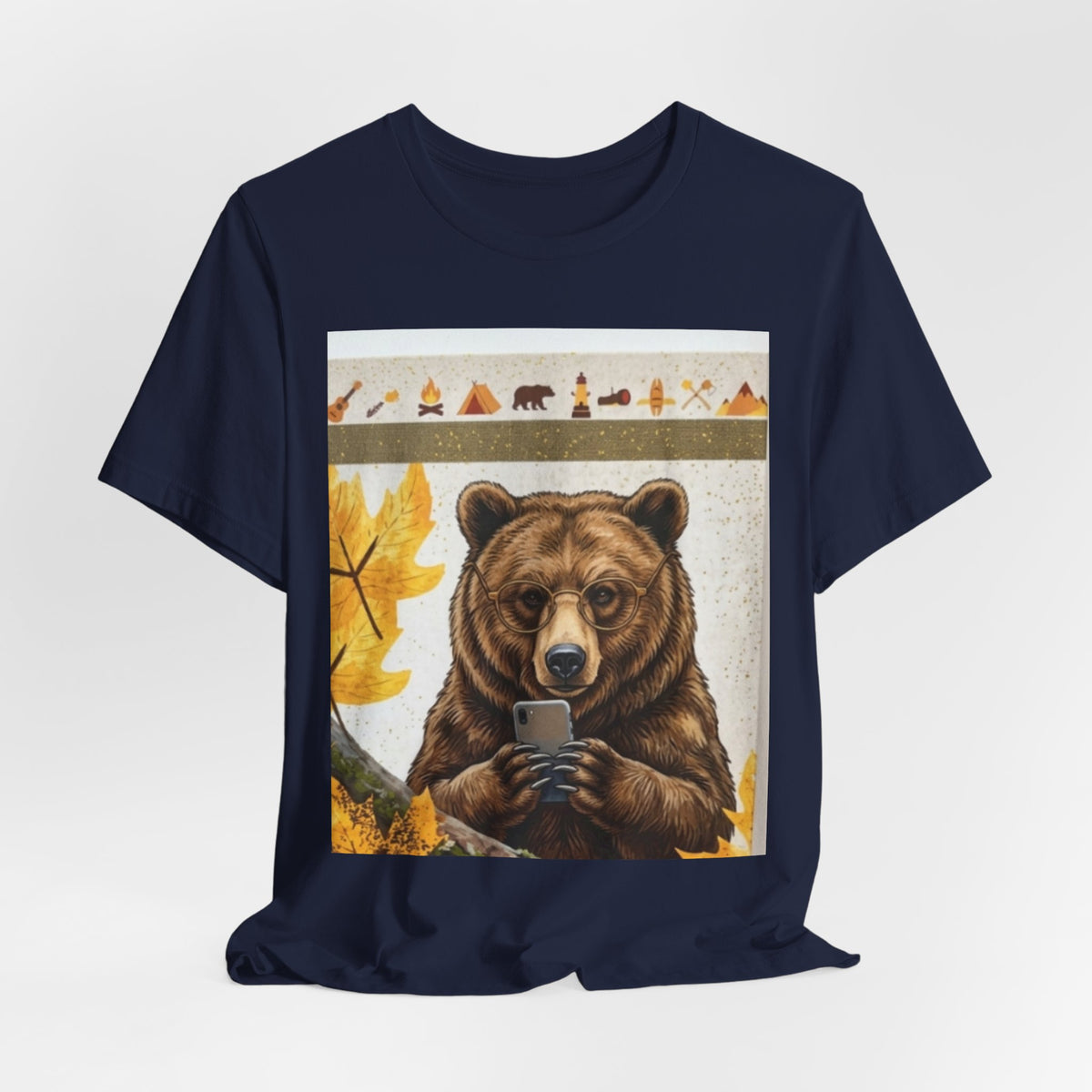Bear Texting Graphic Tee - Funny Fall Woodland Phone Bear T-Shirt