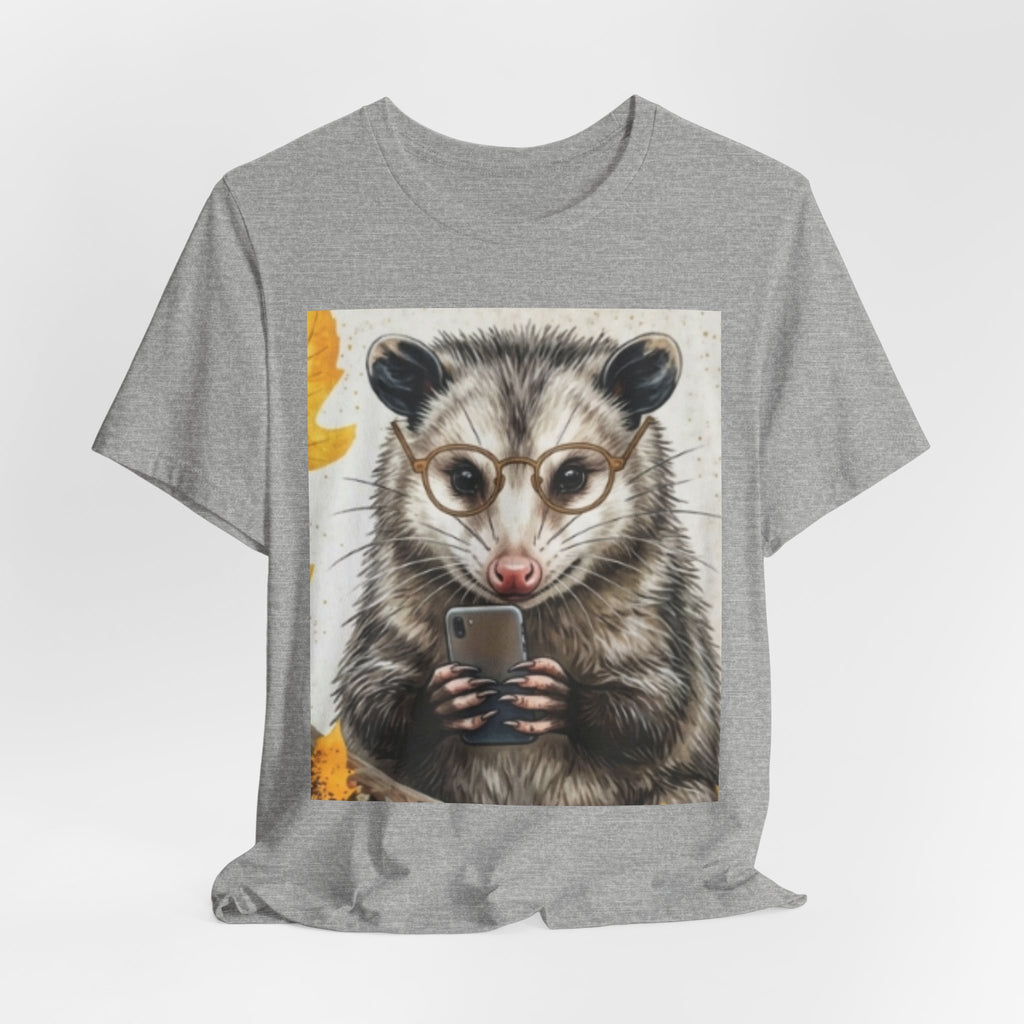 Possum Selfie T‑Shirt — Cute Opossum Holding Phone Graphic Tee
