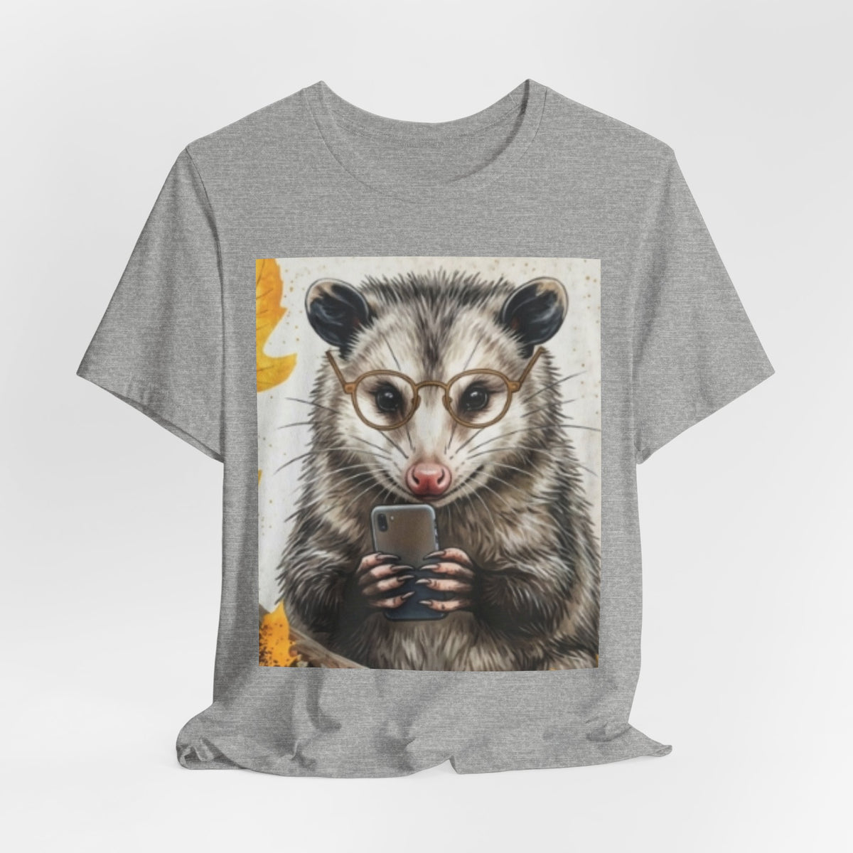 Possum Selfie T‑Shirt — Cute Opossum Holding Phone Graphic Tee