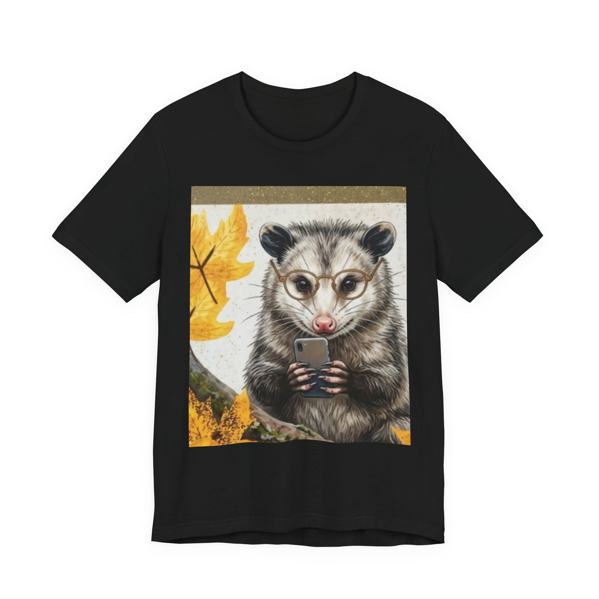 Possum Selfie T-Shirt — Cute Opossum Holding Phone Fall Design