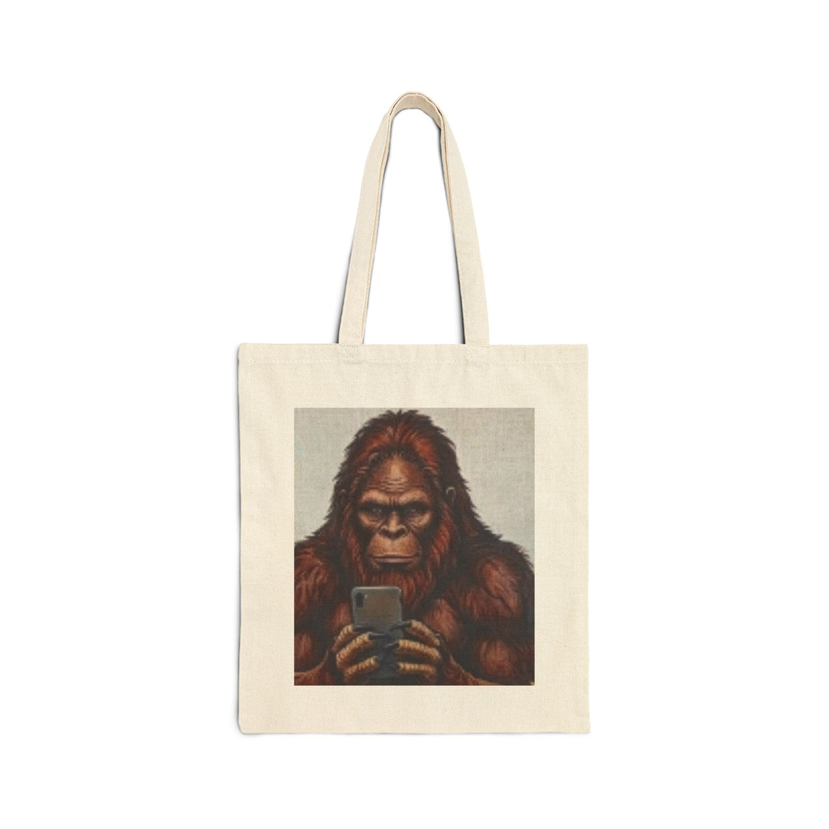 Tote Bag — Vintage Orangutan Holding Smartphone Graphic Cotton Canvas Tote
