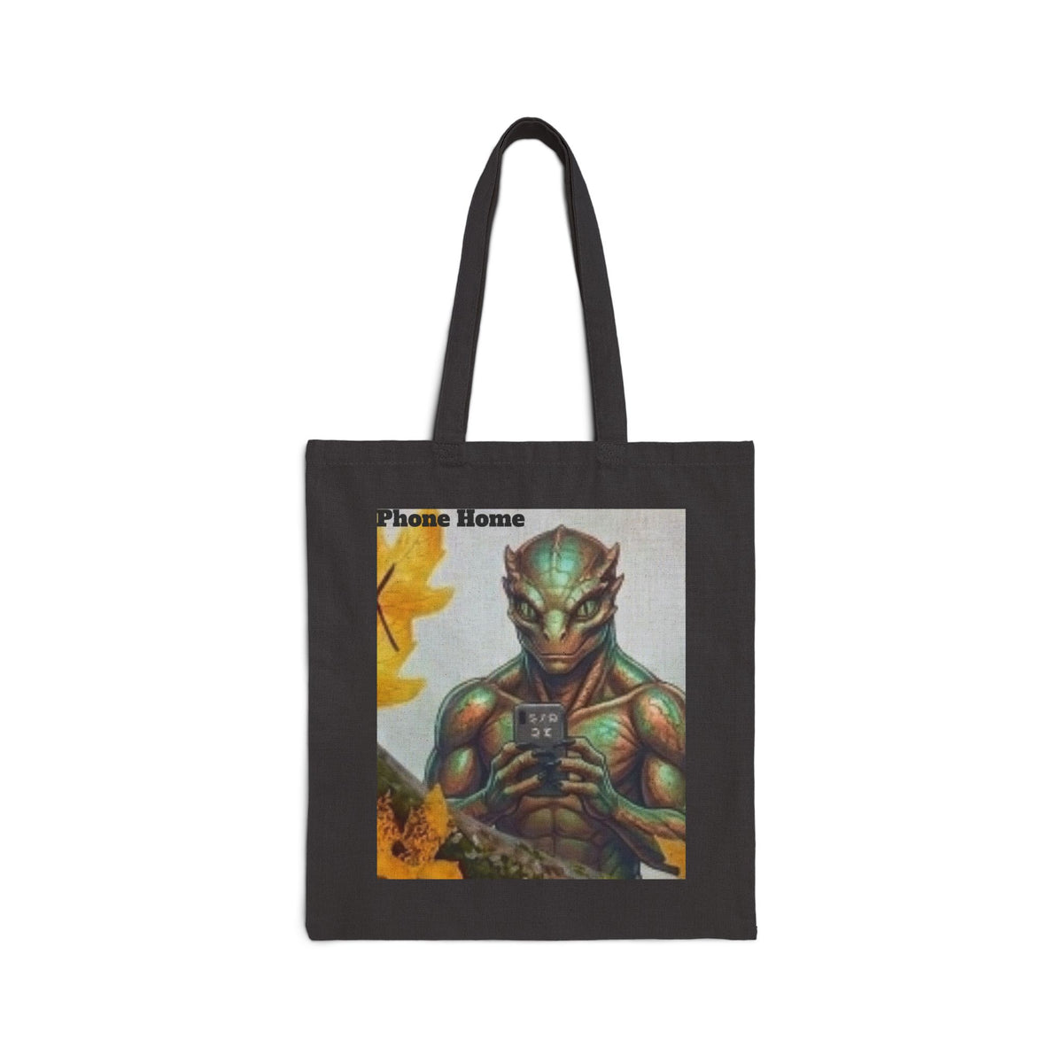 Alien Warrior Illustration Tote Bag — "Phone Home" Retro Sci‑Fi Canvas Tote