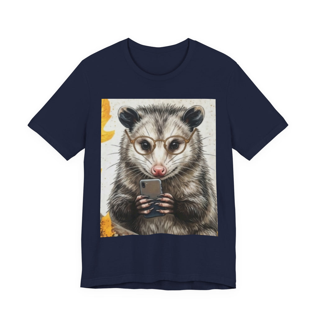 Possum Selfie T‑Shirt — Cute Opossum Holding Phone Graphic Tee