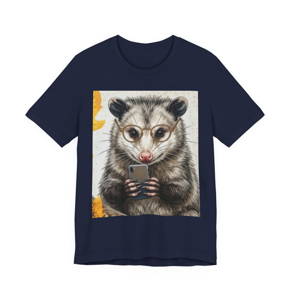 Possum Selfie T‑Shirt — Cute Opossum Holding Phone Graphic Tee