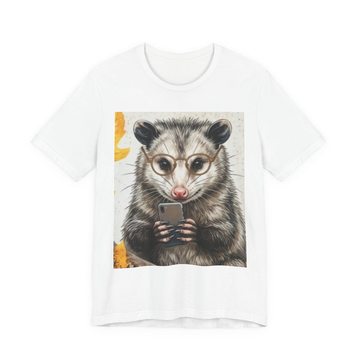 Possum Selfie T‑Shirt — Cute Opossum Holding Phone Graphic Tee