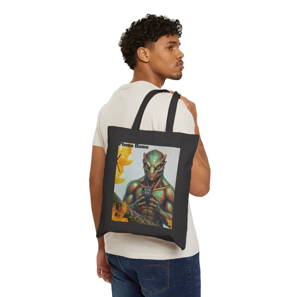 Alien Warrior Illustration Tote Bag — "Phone Home" Retro Sci‑Fi Canvas Tote