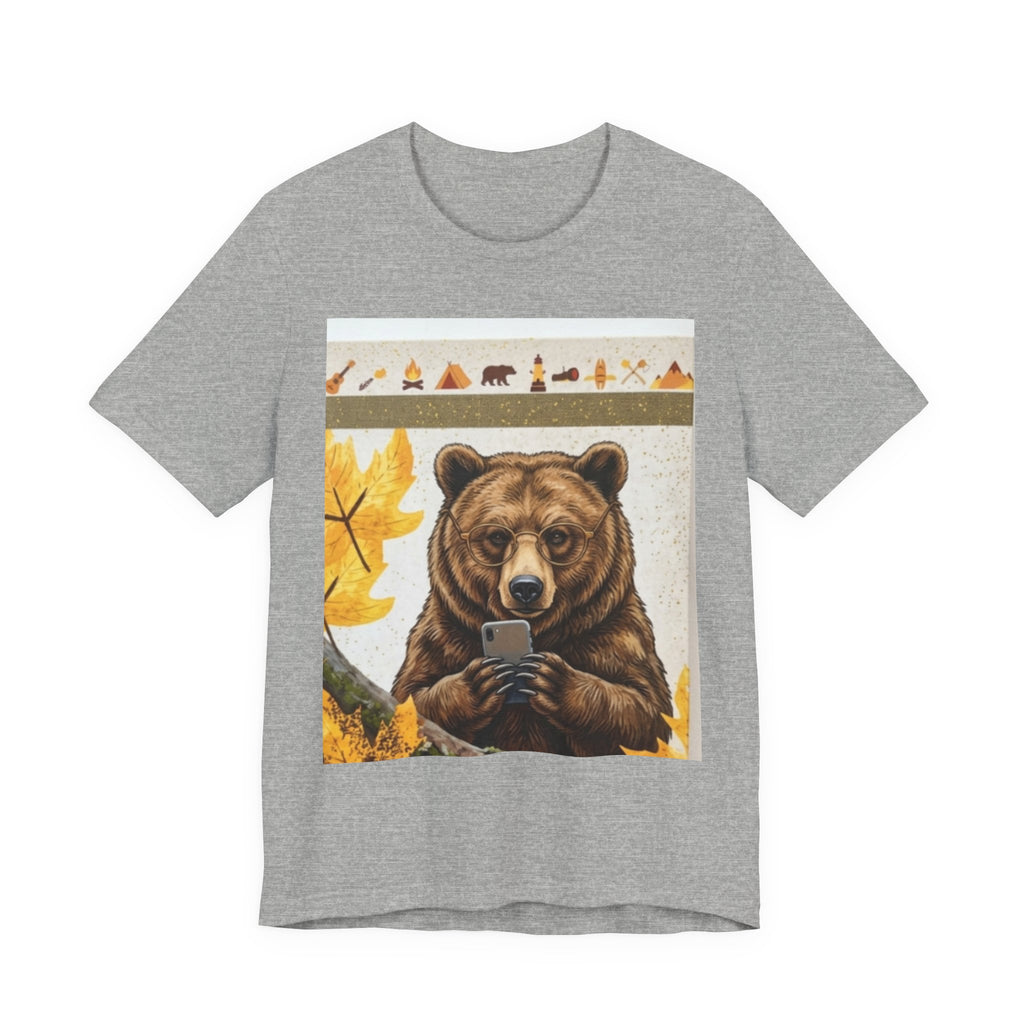 Bear Texting Graphic Tee - Funny Fall Woodland Phone Bear T-Shirt