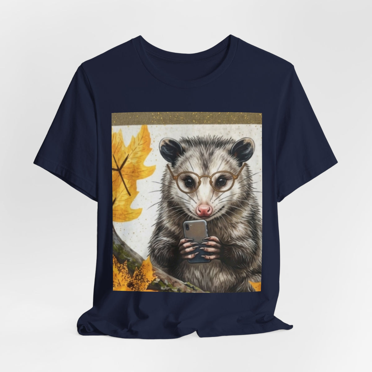 Possum Selfie T-Shirt — Cute Opossum Holding Phone Fall Design