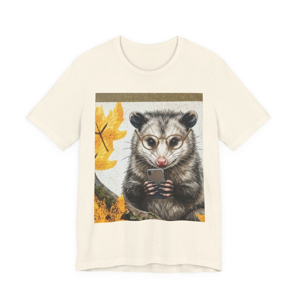 Possum Selfie T-Shirt — Cute Opossum Holding Phone Fall Design