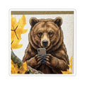 Bear Selfie Sticker — Cute Autumn Bear Using Phone Kiss-Cut Sticker
