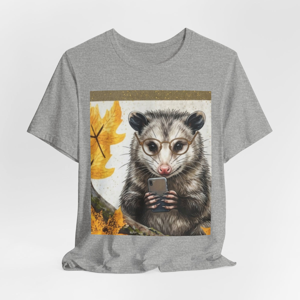 Possum Selfie T-Shirt — Cute Opossum Holding Phone Fall Design