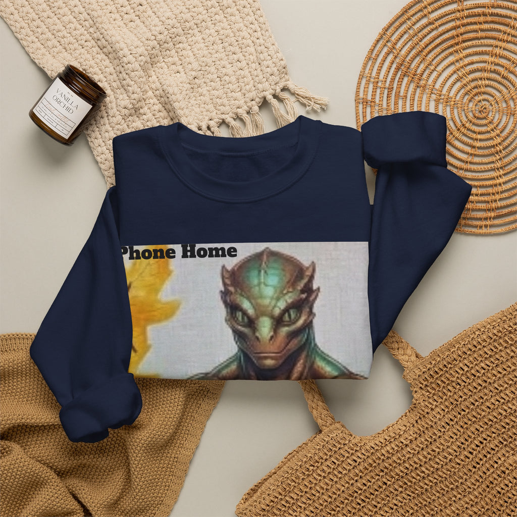 Alien Selfie Crewneck Sweatshirt — "Phone Home" Graphic