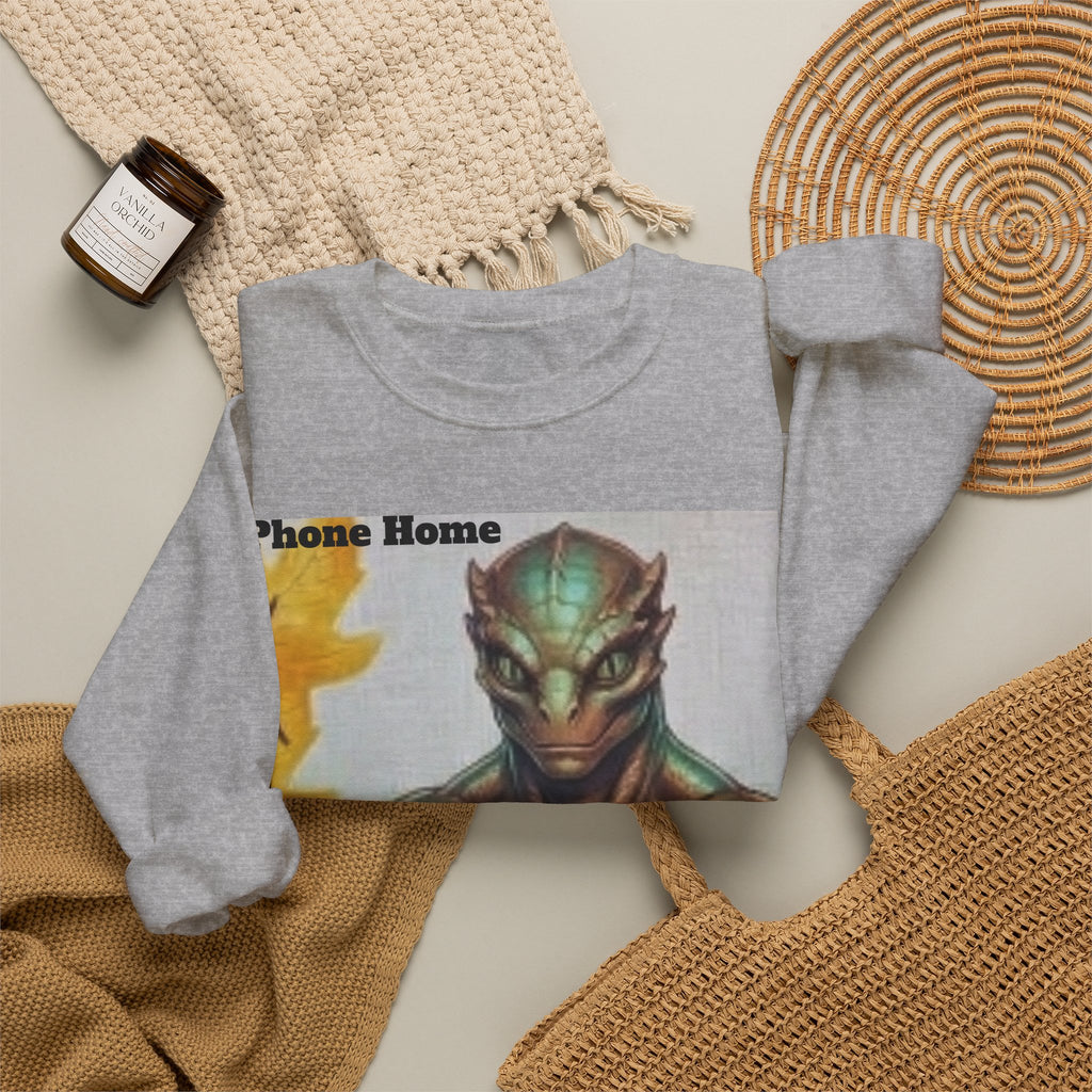 Alien Selfie Crewneck Sweatshirt — "Phone Home" Graphic