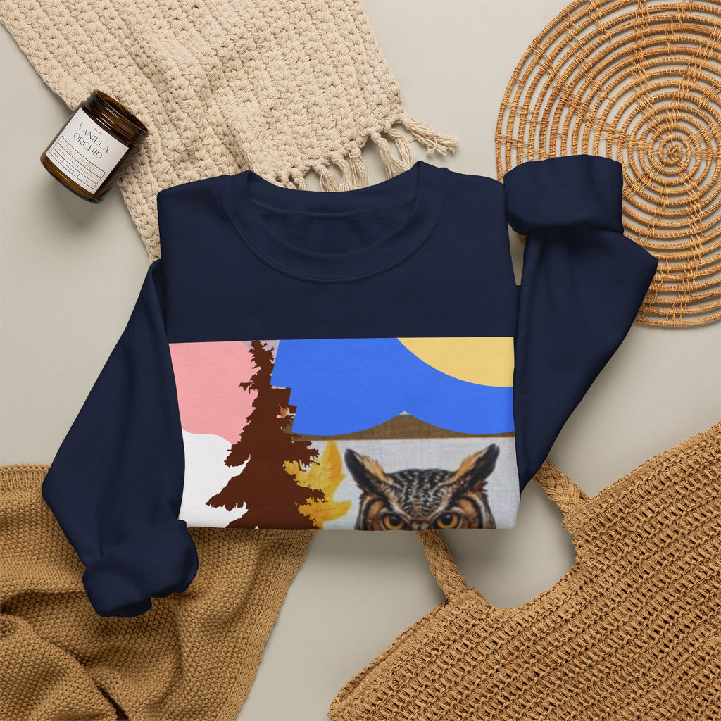 Retro Owl Crewneck Sweatshirt — Vintage Forest Graphic Pullover