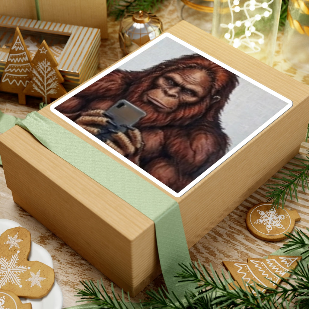 Bigfoot Selfie Sticker — Humorous Sasquatch Kiss-Cut Decal for Laptops & Water Bottles