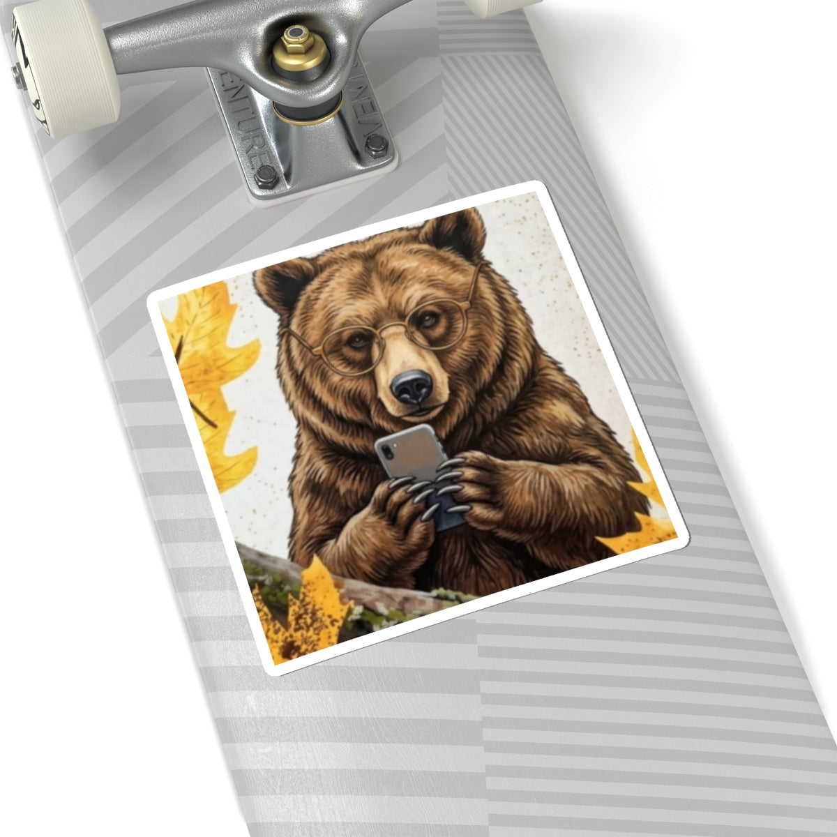 Bear Selfie Sticker — Cute Autumn Bear with Glasses Phone Sticker (Kiss-Cut)