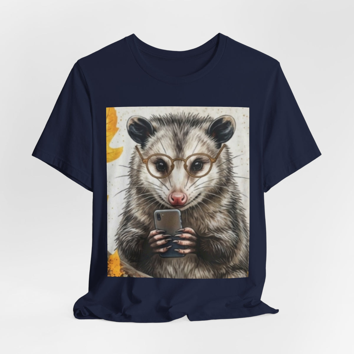 Possum Selfie T‑Shirt — Cute Opossum Holding Phone Graphic Tee
