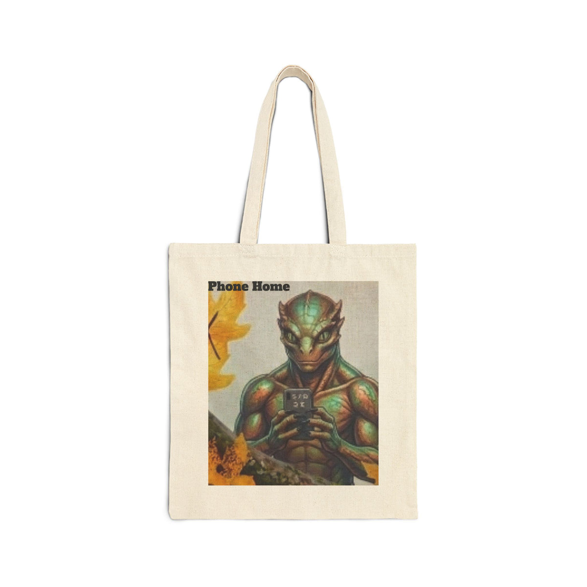 Alien Warrior Illustration Tote Bag — "Phone Home" Retro Sci‑Fi Canvas Tote