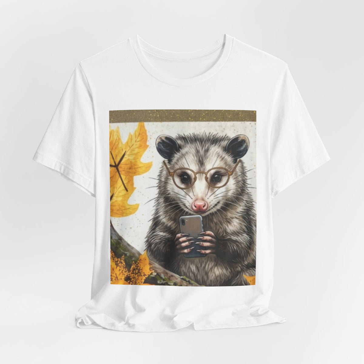 Possum Selfie T-Shirt — Cute Opossum Holding Phone Fall Design