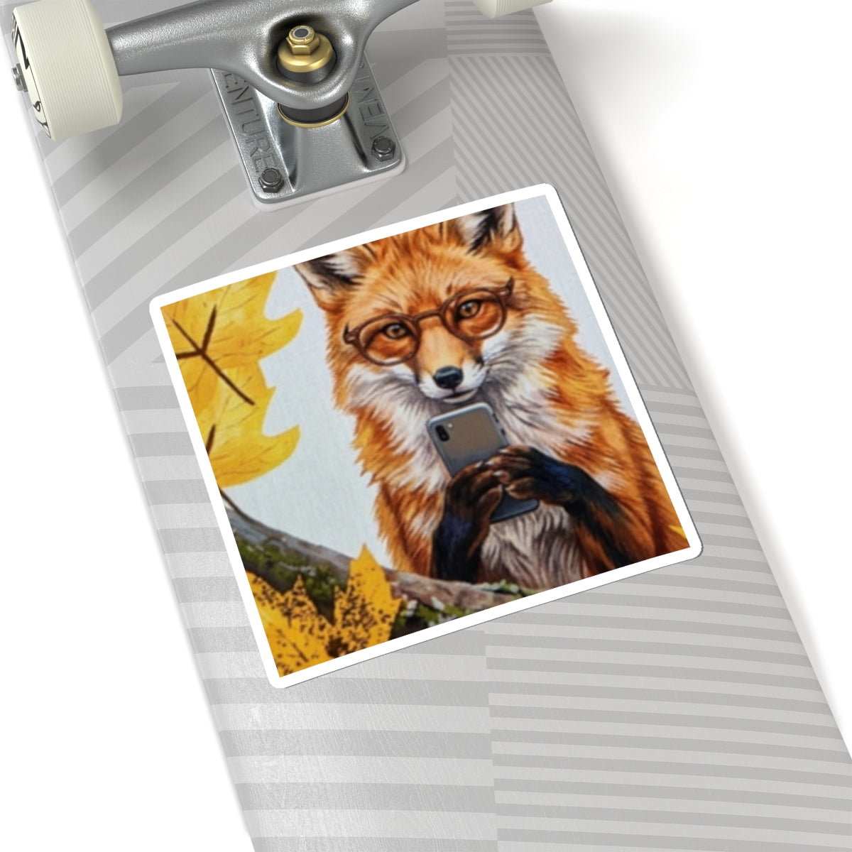 Fox With Phone Sticker — Cute Autumn Fox Kiss-Cut Vinyl Sticker