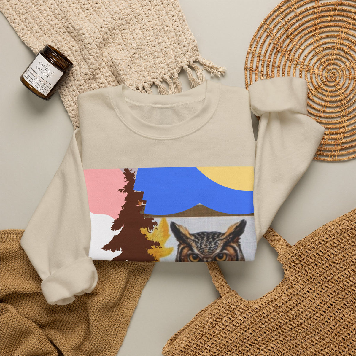 Retro Owl Crewneck Sweatshirt — Vintage Forest Graphic Pullover