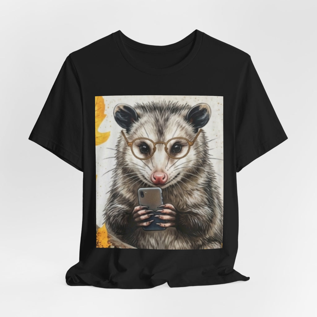 Possum Selfie T‑Shirt — Cute Opossum Holding Phone Graphic Tee
