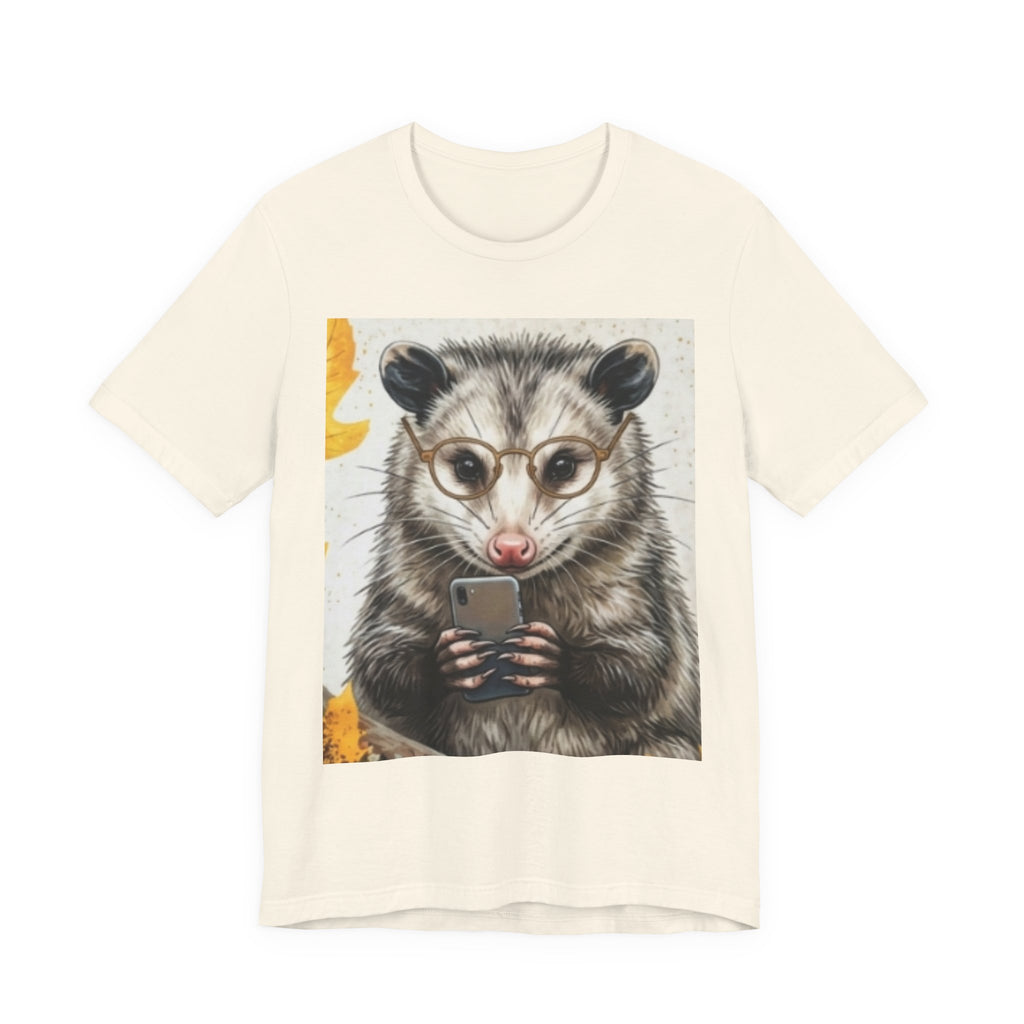 Possum Selfie T‑Shirt — Cute Opossum Holding Phone Graphic Tee