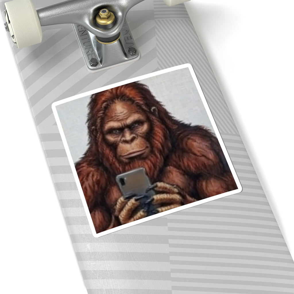 Bigfoot Selfie Sticker — Humorous Sasquatch Kiss-Cut Decal for Laptops & Water Bottles