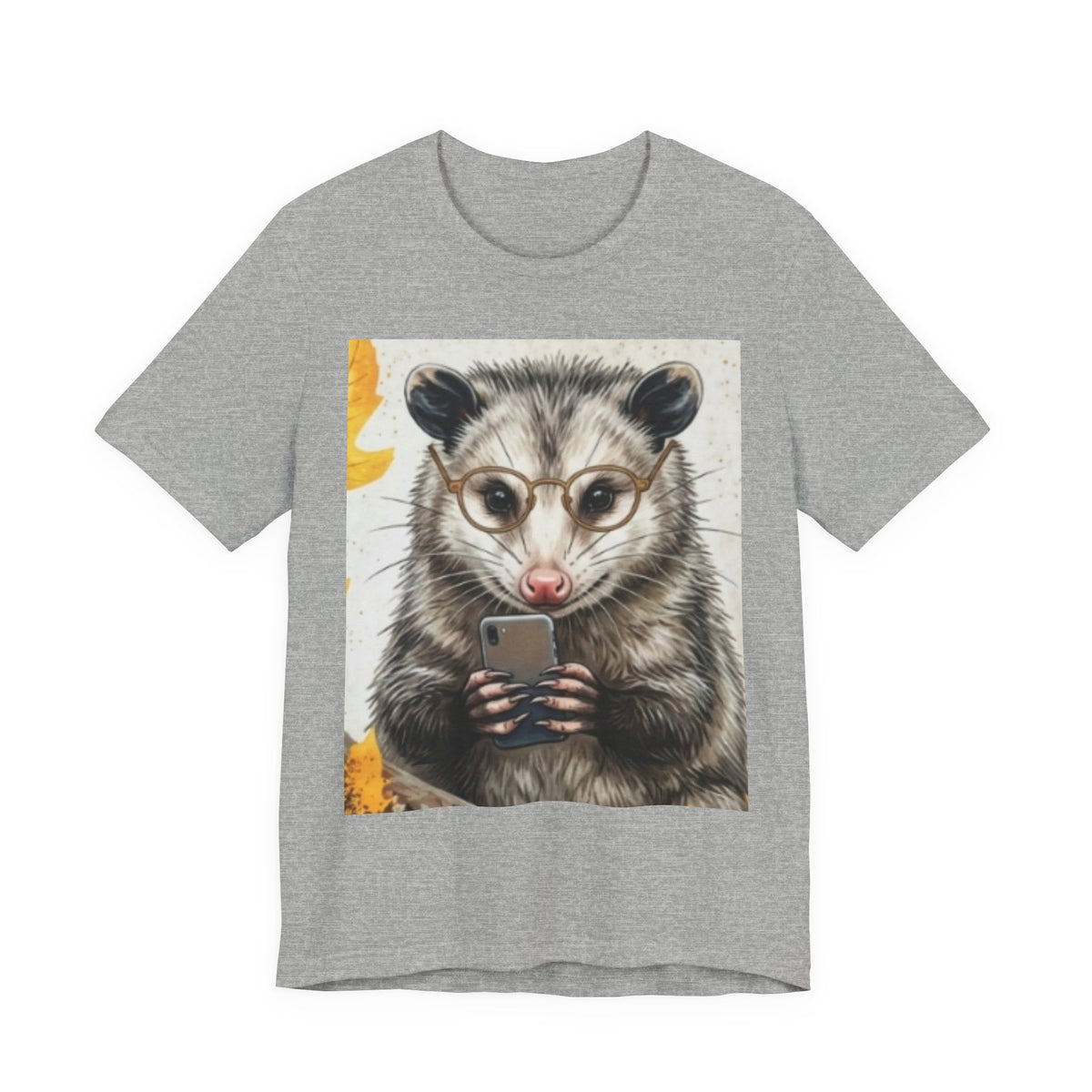 Possum Selfie T‑Shirt — Cute Opossum Holding Phone Graphic Tee