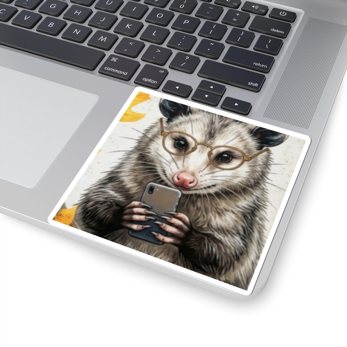 Opossum Selfie Sticker — Cute Possum with Glasses Phone Decal (Kiss-Cut)