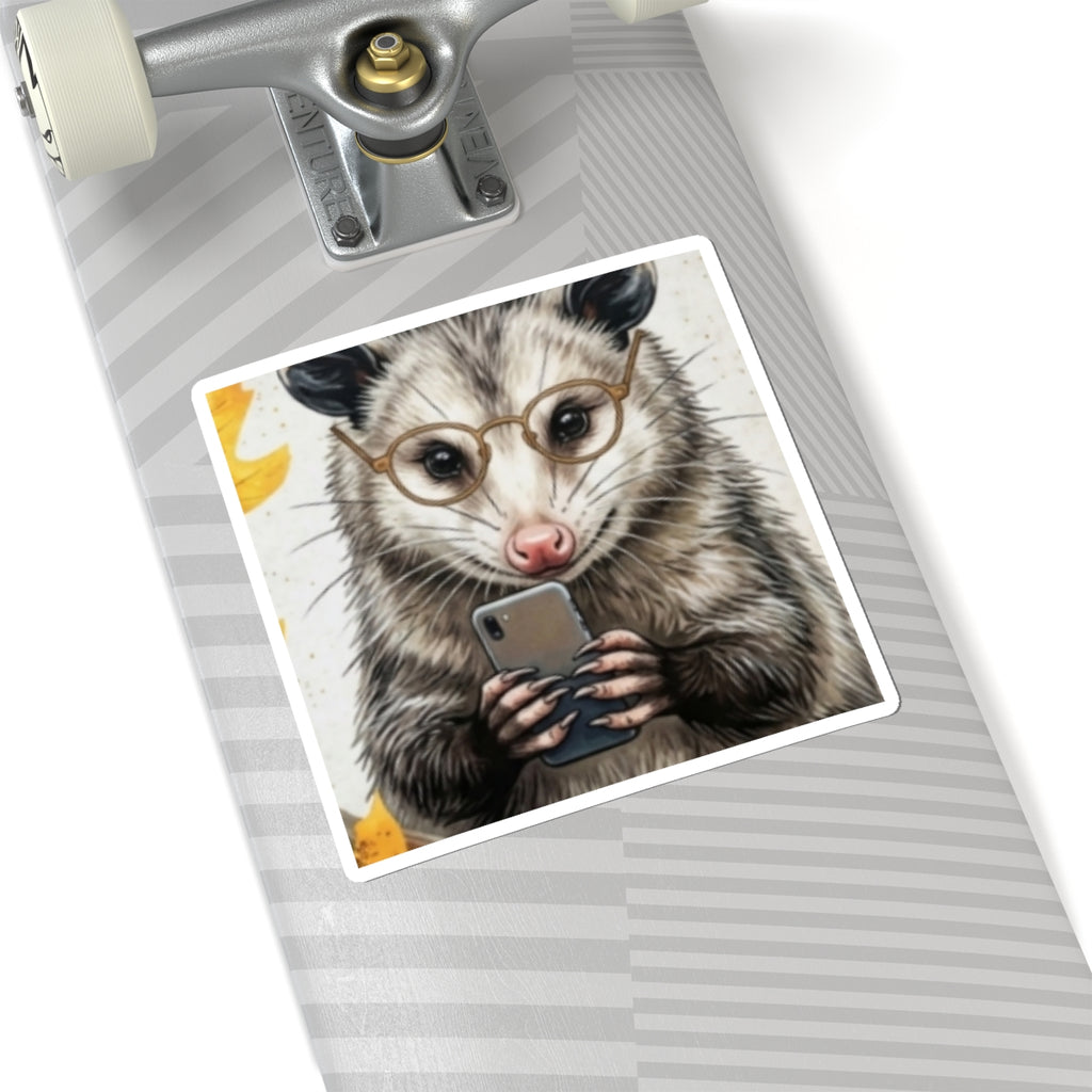 Opossum Selfie Sticker — Cute Possum with Glasses Phone Decal (Kiss-Cut)