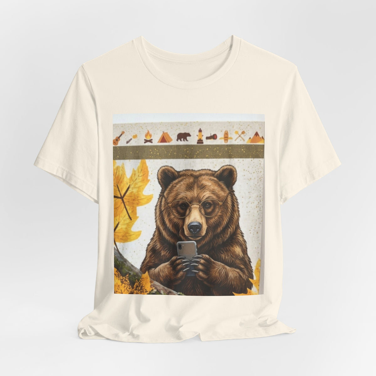 Bear Texting Graphic Tee - Funny Fall Woodland Phone Bear T-Shirt