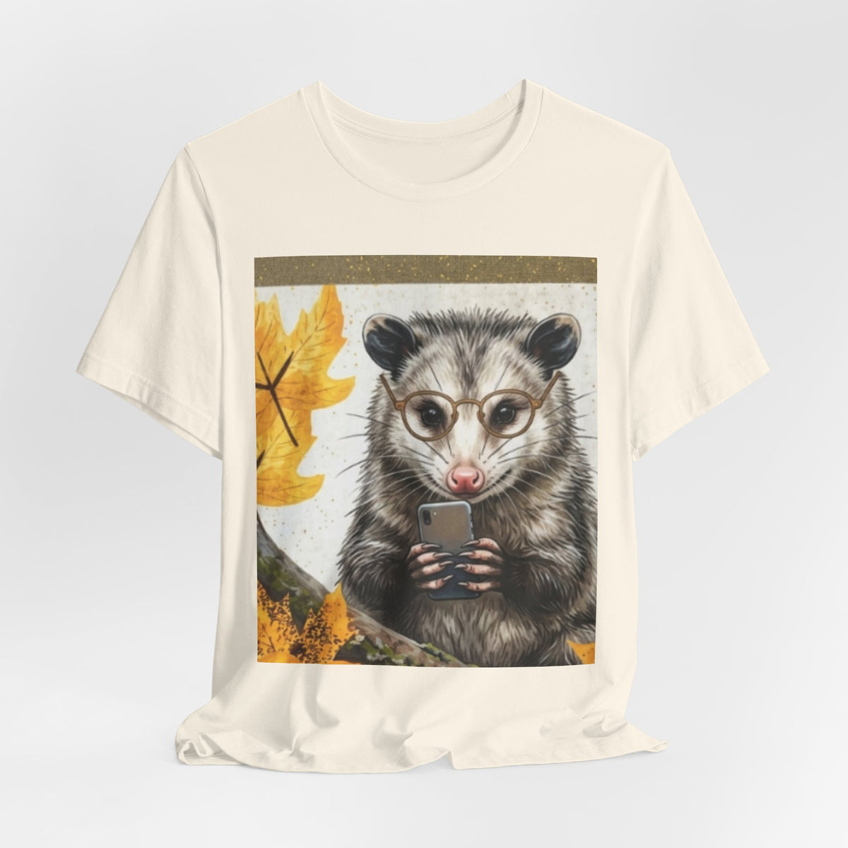 Possum Selfie T-Shirt — Cute Opossum Holding Phone Fall Design