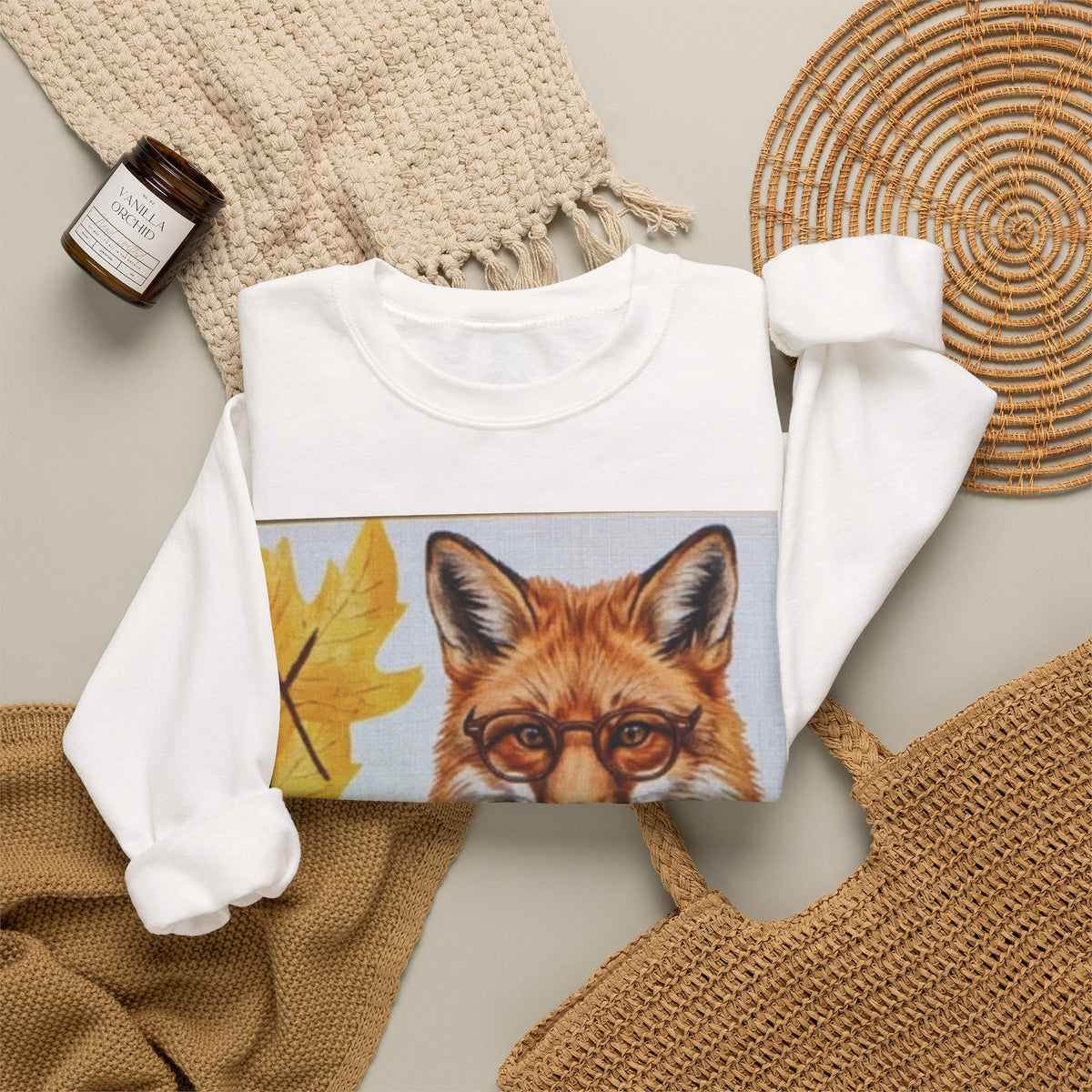 Fox Portrait Crewneck Sweatshirt — Autumn Woodland Animal Graphic