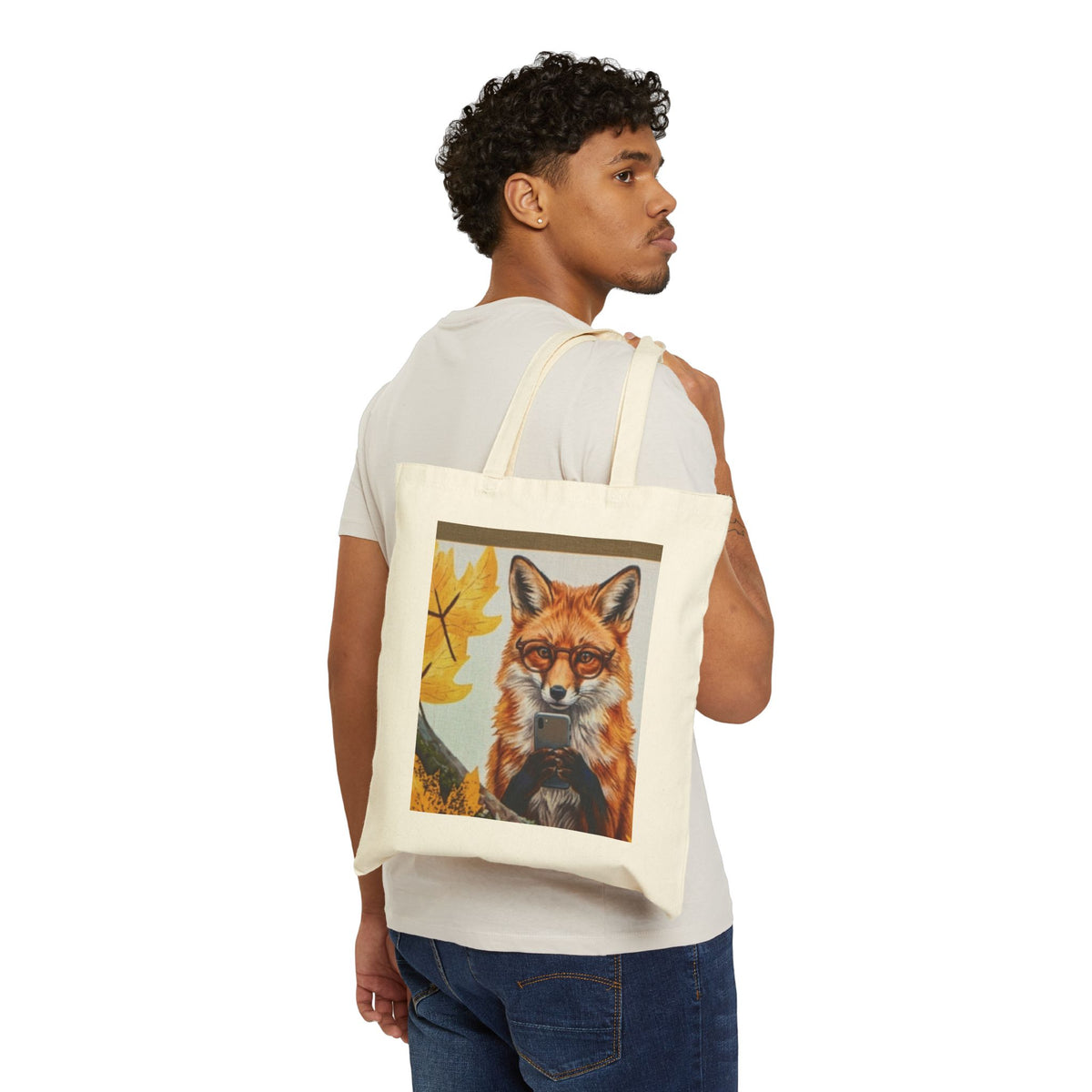 Fox Portrait Canvas Tote Bag — Autumn Woodland Reusable Shopper
