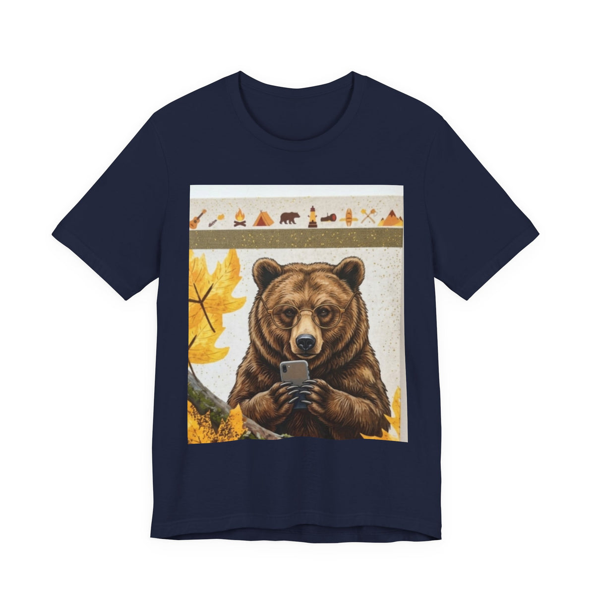 Bear Texting Graphic Tee - Funny Fall Woodland Phone Bear T-Shirt
