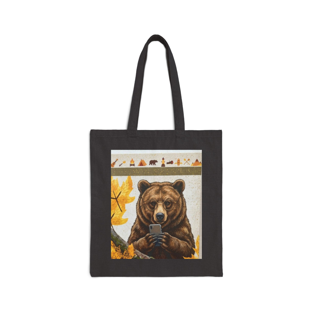 Bear Selfie Tote Bag – Rustic Autumn Canvas Market Tote