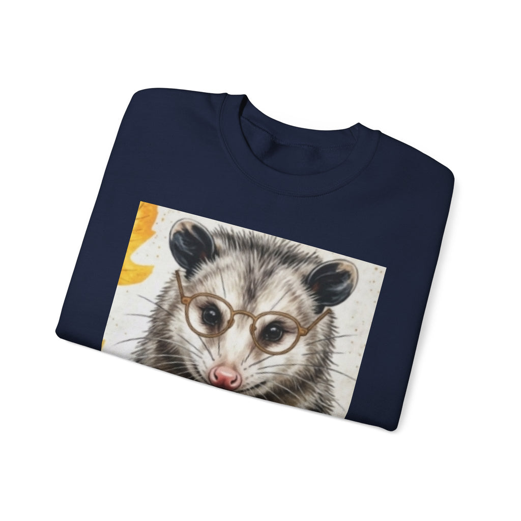 Possum Portrait Sweatshirt – Cute Opossum with Glasses & Phone Crewneck