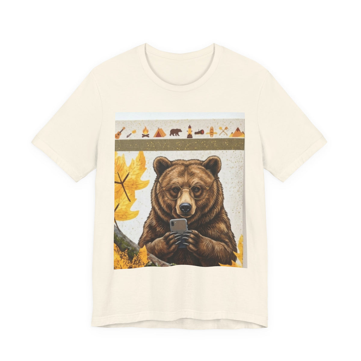 Bear Texting Graphic Tee - Funny Fall Woodland Phone Bear T-Shirt