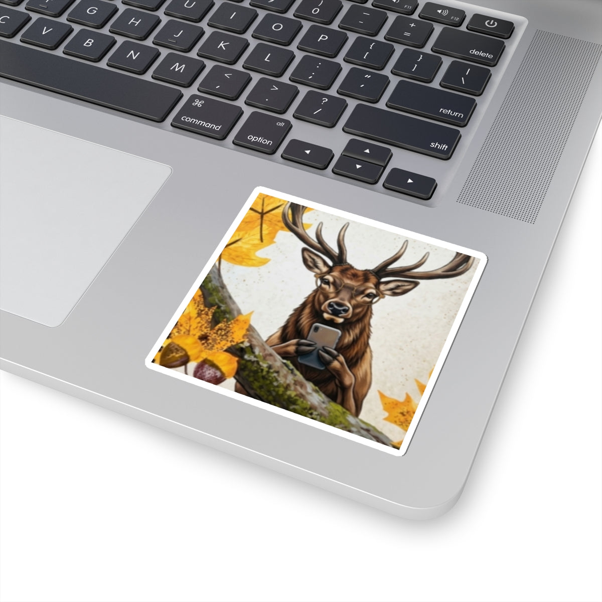Deer Selfie Kiss-Cut Sticker — Fall Woodland Wildlife Laptop Decal