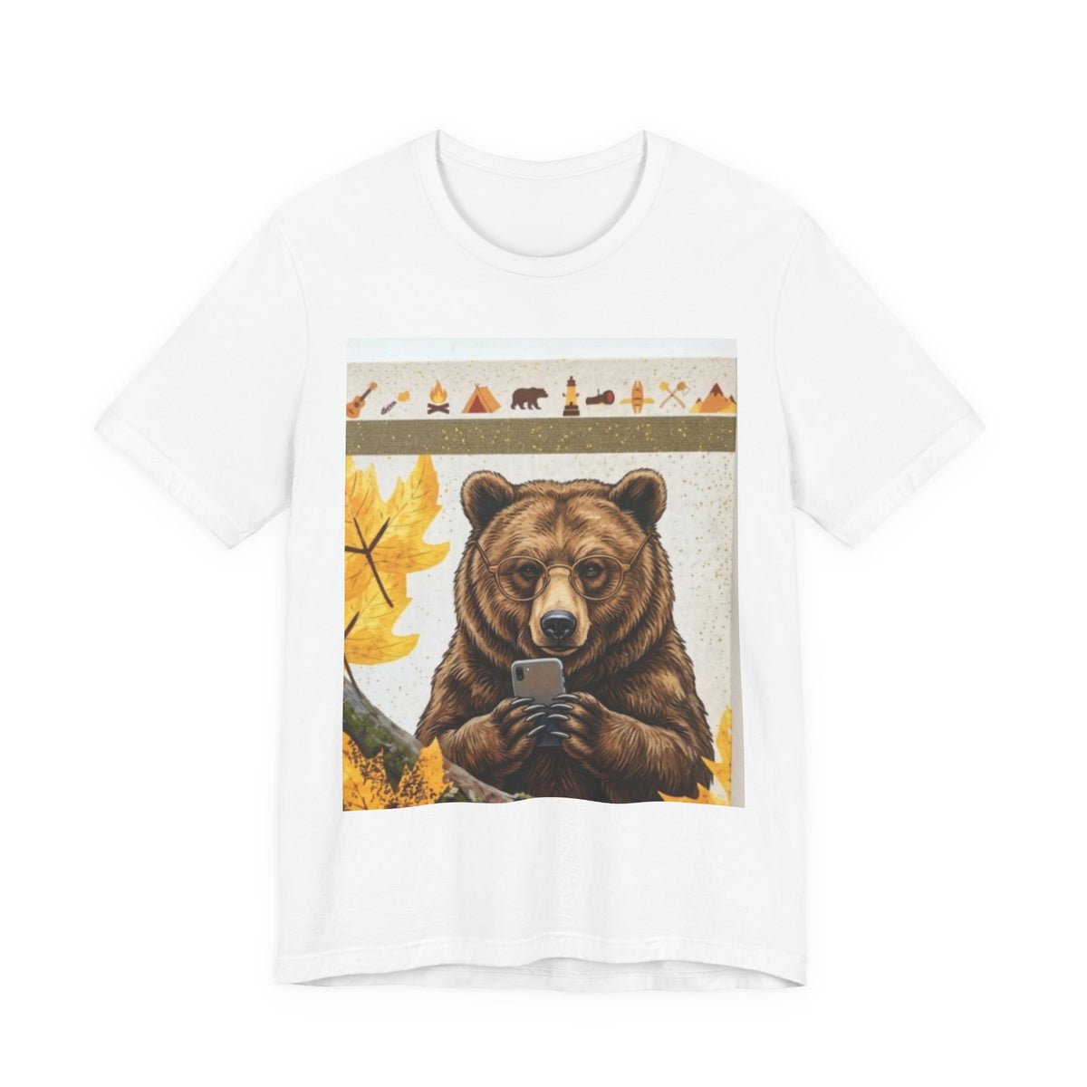 Bear Texting Graphic Tee - Funny Fall Woodland Phone Bear T-Shirt