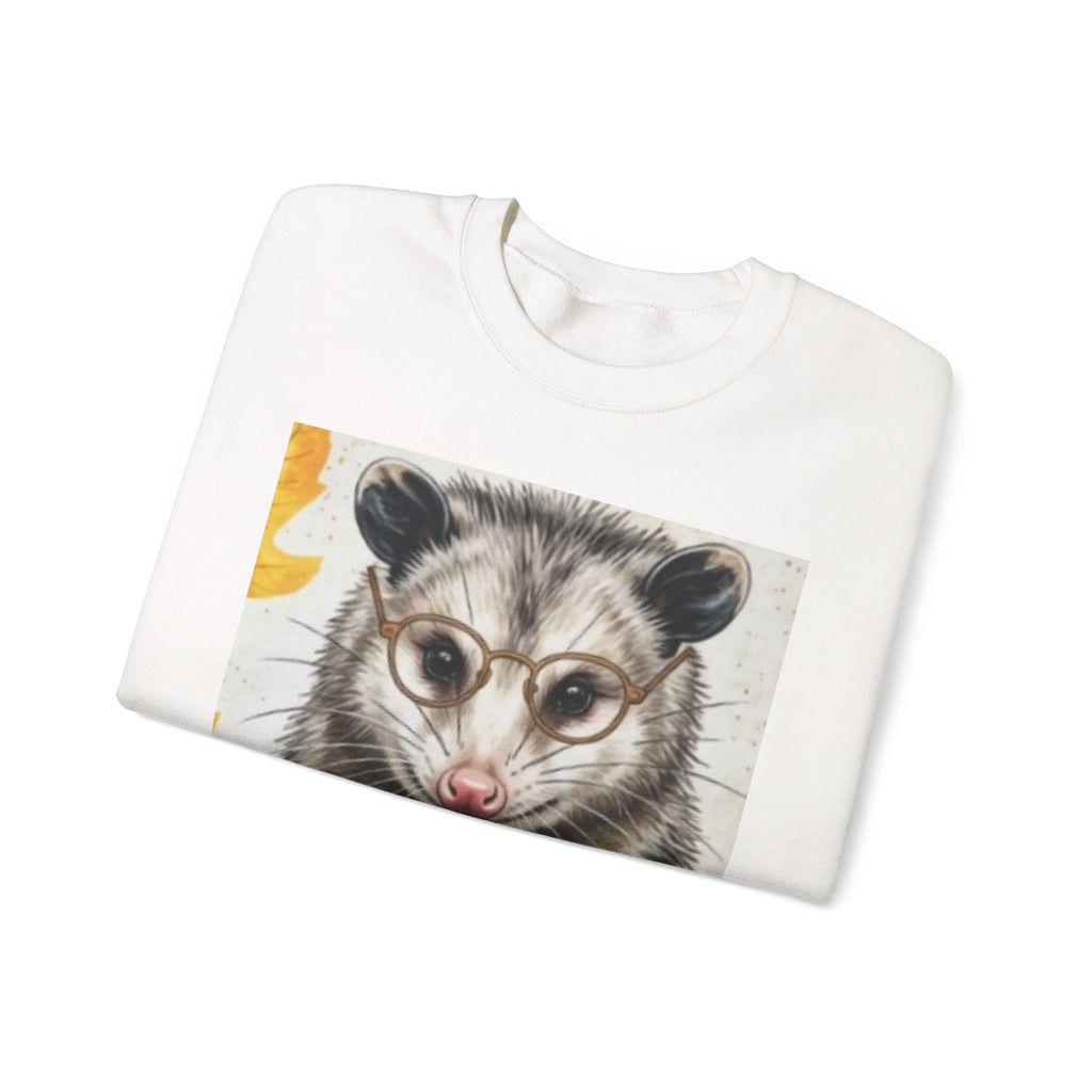 Possum Portrait Sweatshirt – Cute Opossum with Glasses & Phone Crewneck