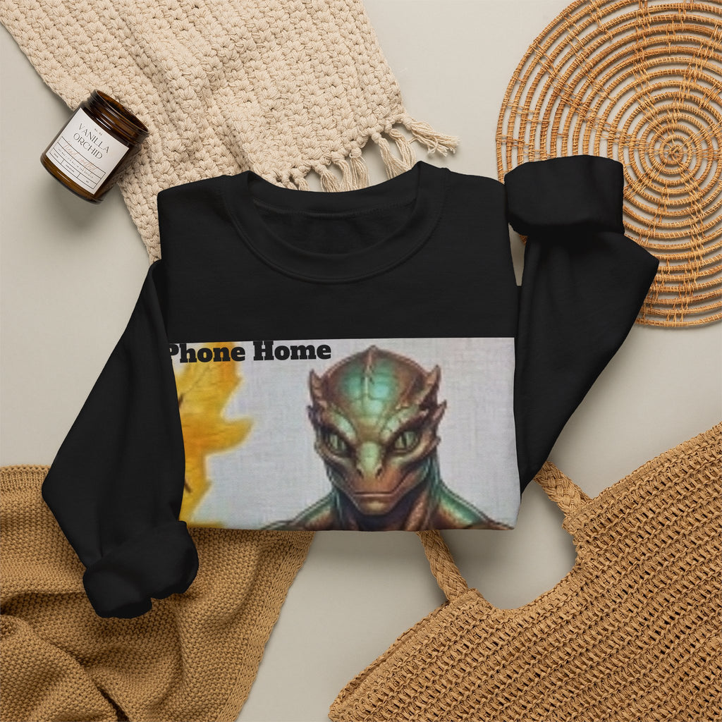 Alien Selfie Crewneck Sweatshirt — "Phone Home" Graphic